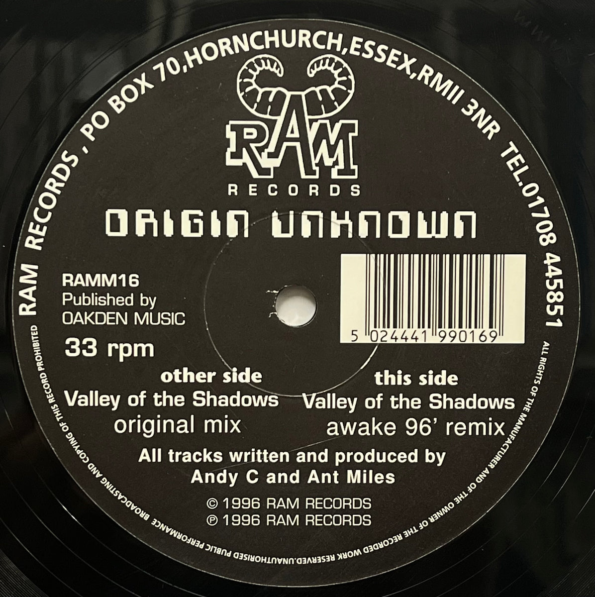 ORIGIN UNKNOWN / Valley Of The Shadows (RAM Records – RAMM16