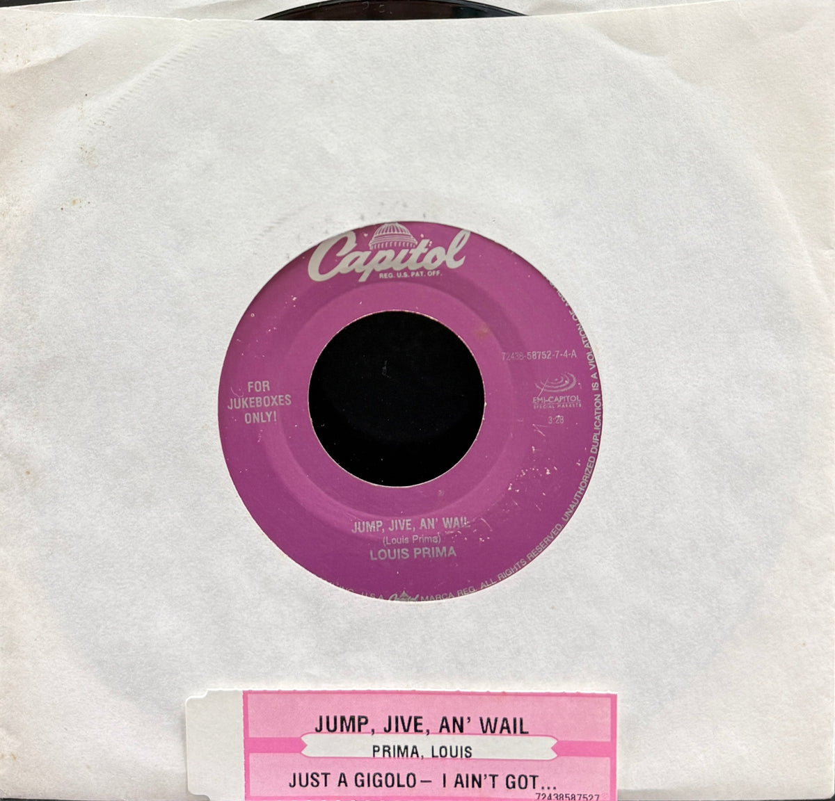 LOUIS PRIMA / Jump, Jive An' Wail / Just A Gigolo ( Capitol, 72438