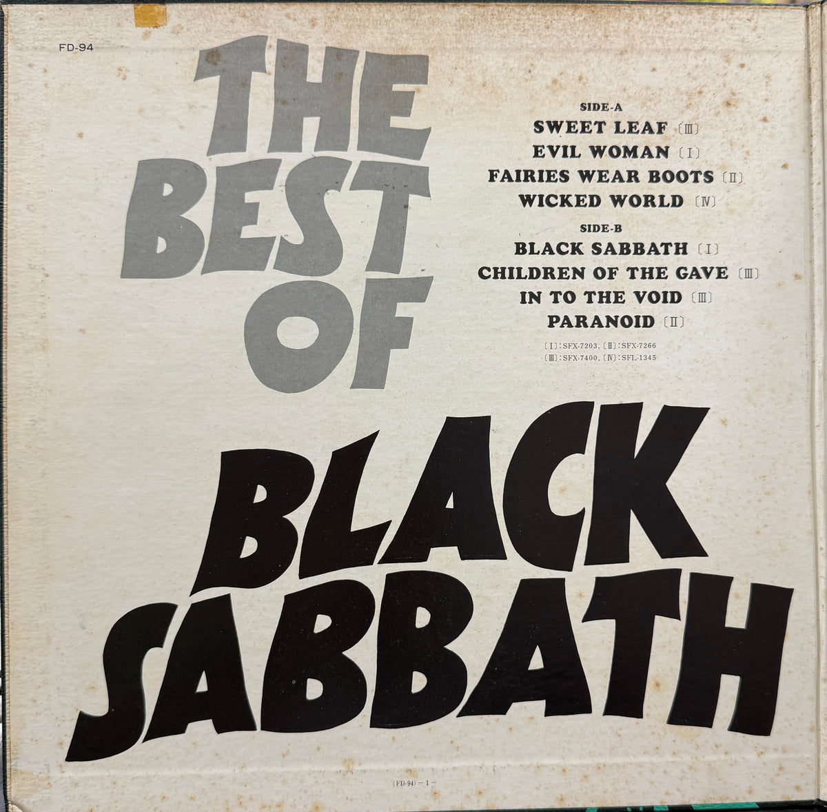 BLACK SABBATH / The Best Of Black Sabbath（ Vertigo ‎– FD-94, LP
