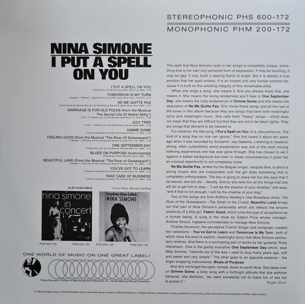 NINA SIMONE / I Put A Spell On You (inc. Feeling Good) LP 180g