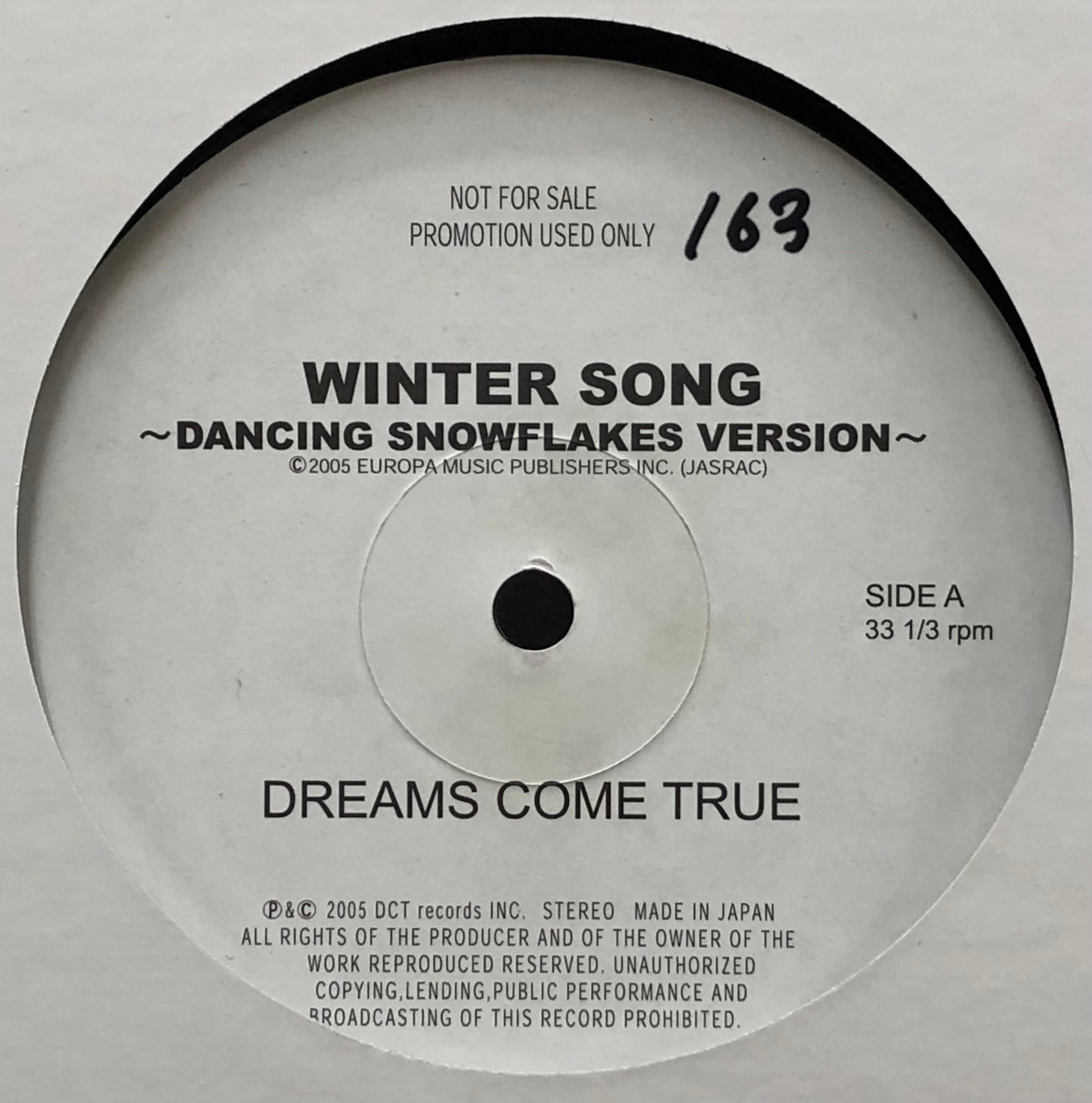 DREAMS COME TRUE / Winter Song 〜Dancing Snowflakes Version〜 (Promo) 12inch