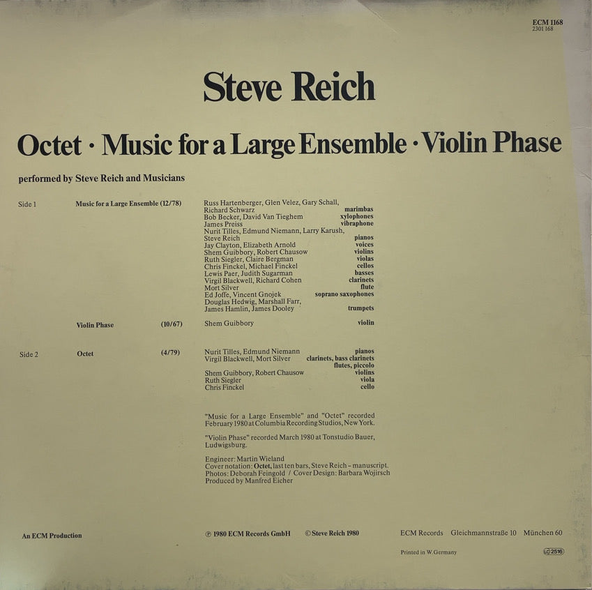 STEVE REICH / Octet • Music For A Large Ensemble • Violin Phase