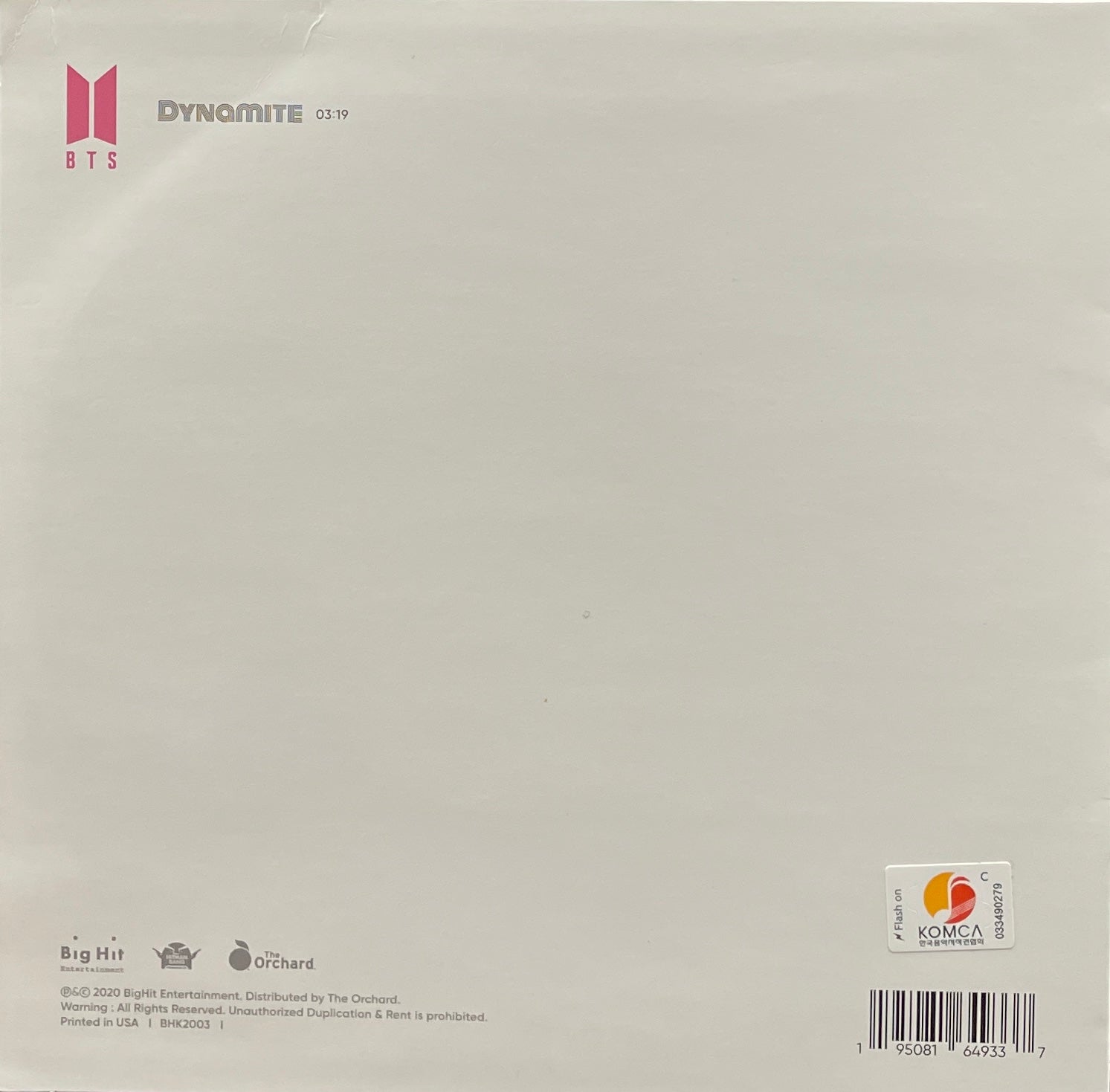 BTS / Dynamite (Big Hit Entertainment – BHK2003, 7inch) – TICRO MARKET