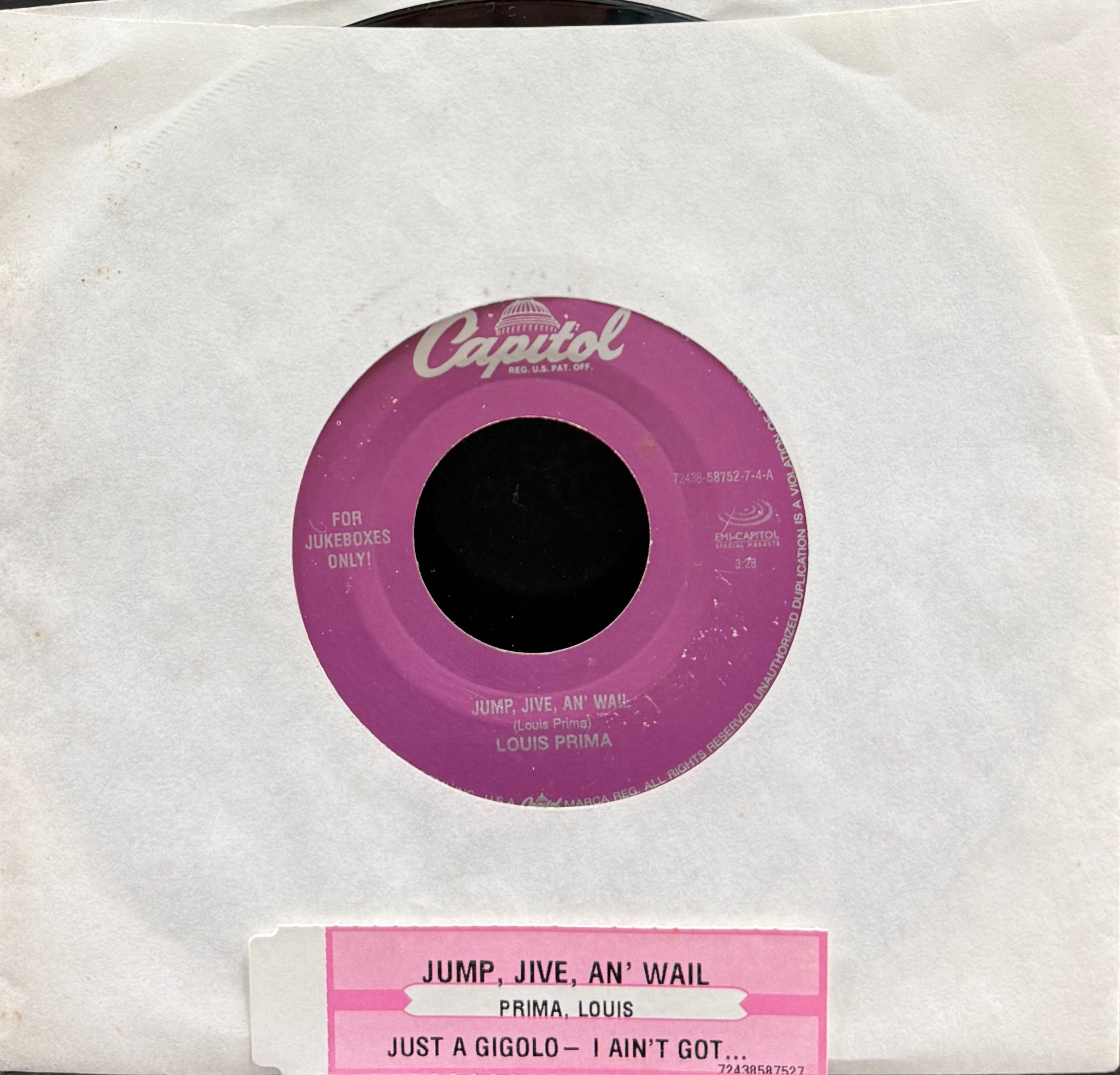 LOUIS PRIMA / Jump, Jive An' Wail / Just A Gigolo ( Capitol, 72438