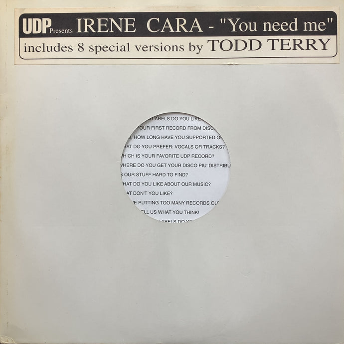 IRENE CARA / You Need Me (Ti Sento) (UDP 1040/41, 12inch x 2)