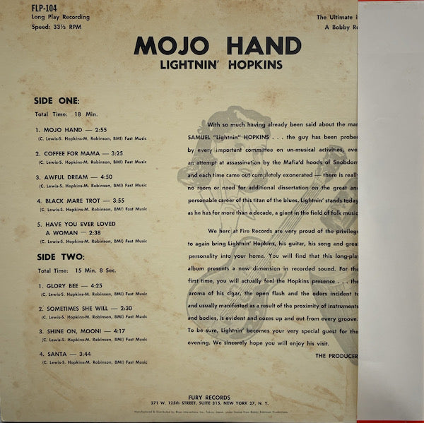 Lightnin' Hopkins Mojo Hand レコード　日本盤　帯付き LIGHTNIN' HOPKINS『Mojo Hand』7inch
