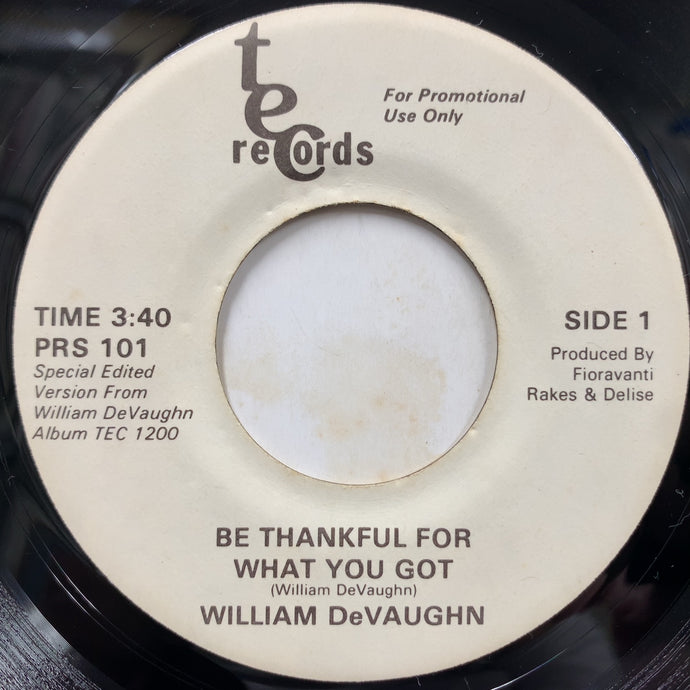 WILLIAM DeVAUGHN / Be Thankful For What You've Got (PRS 101, 7inch) 1981 Promo, Reissue